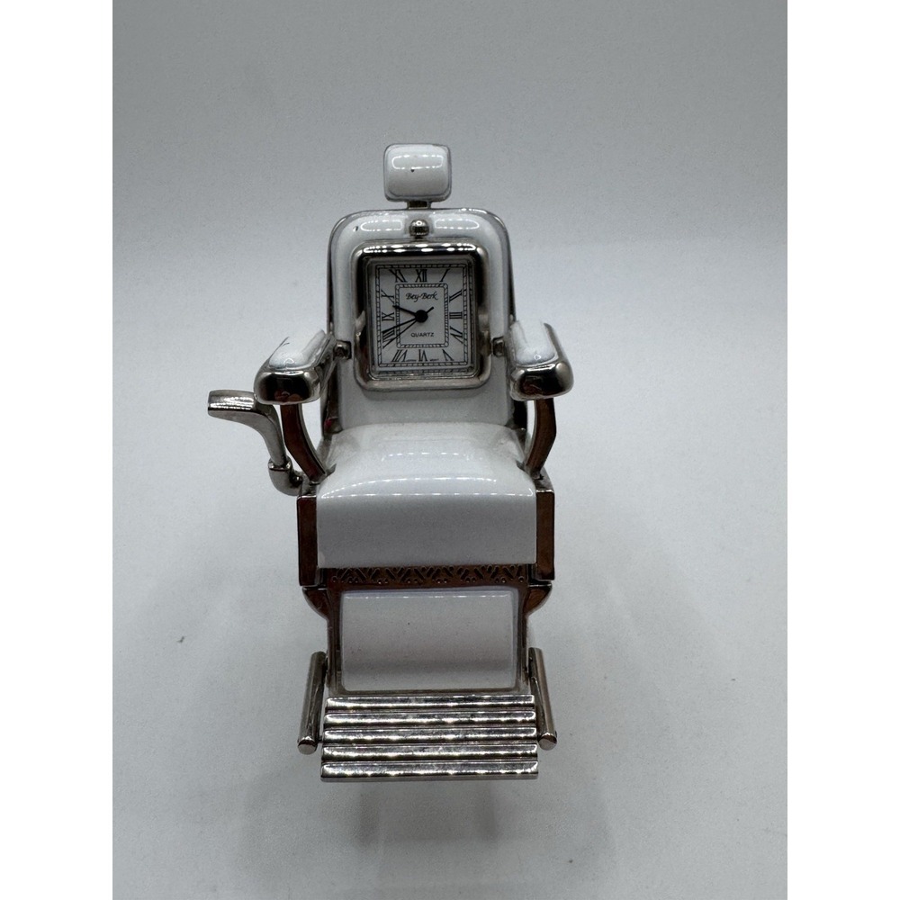 Miniature Vintage Style Barber Chair Clock - White Collectible Works New Battery
